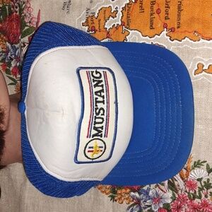 Vintage 90's Ford Mustang Stitched Patch Trucker Mesh Snapback Hat Cap